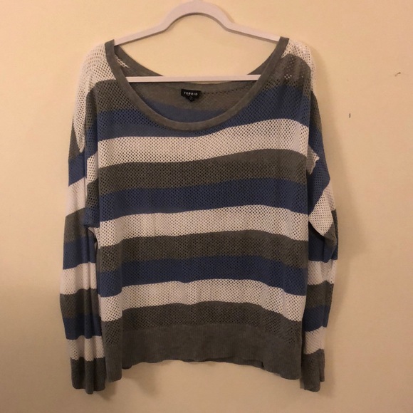 Torrid Open Stitch Mesh long Sleeve Striped Shirt - Picture 3 of 6